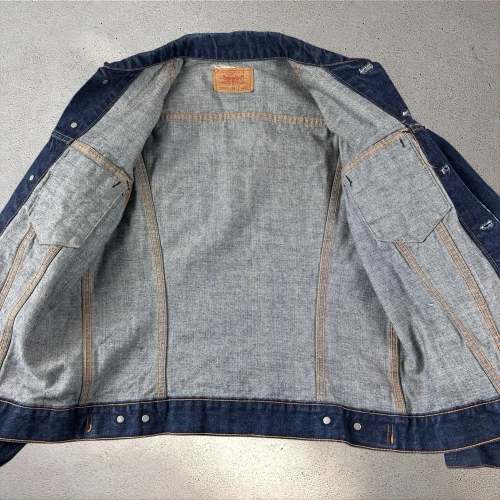 Vintage BIG E Levi's 70505 0217 Denim Trucker Jacket Sz 40 Type 3 60s 70s Dark